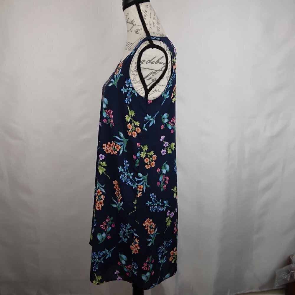 Philosophy | A Line Swing Dress Navy Lined Sleeveless Floral Keyhole Back | Sz S - Picture 3 of 8